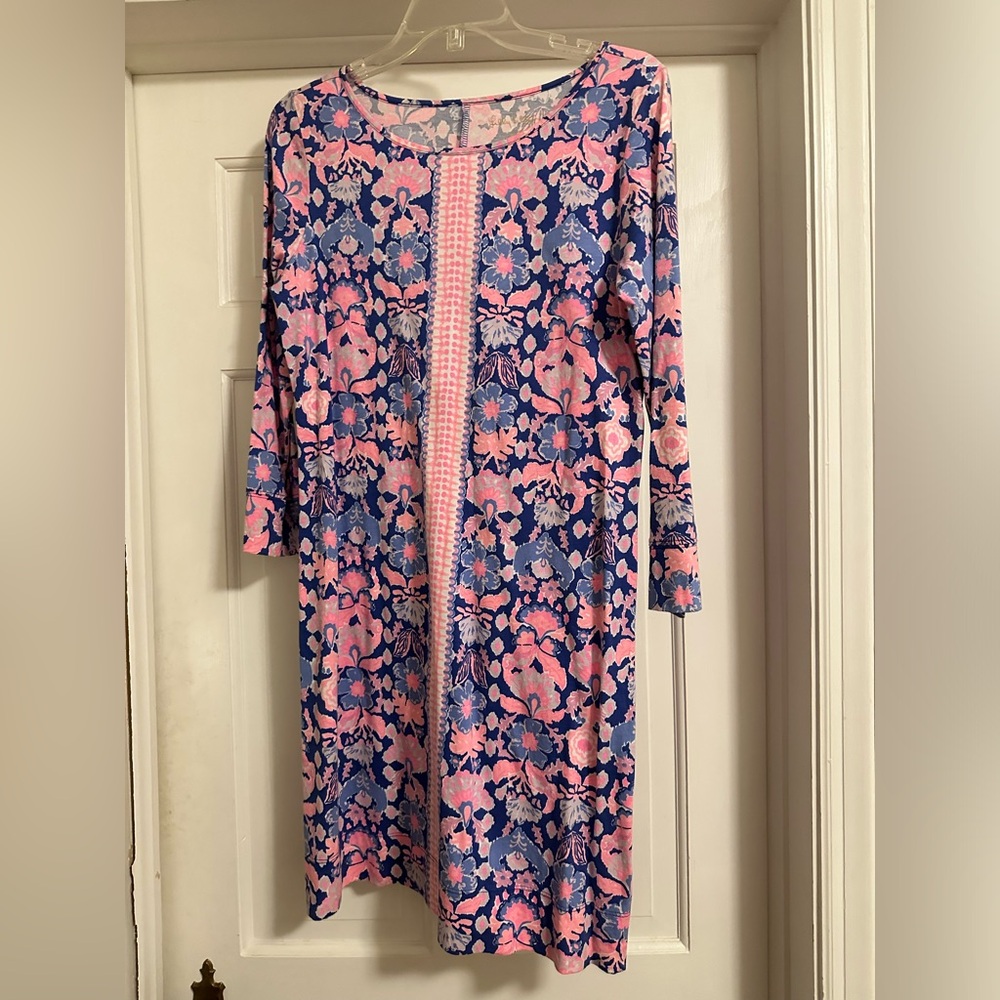 Lilly Pulitzer dress sheath floral medium marlowe iris blue work it